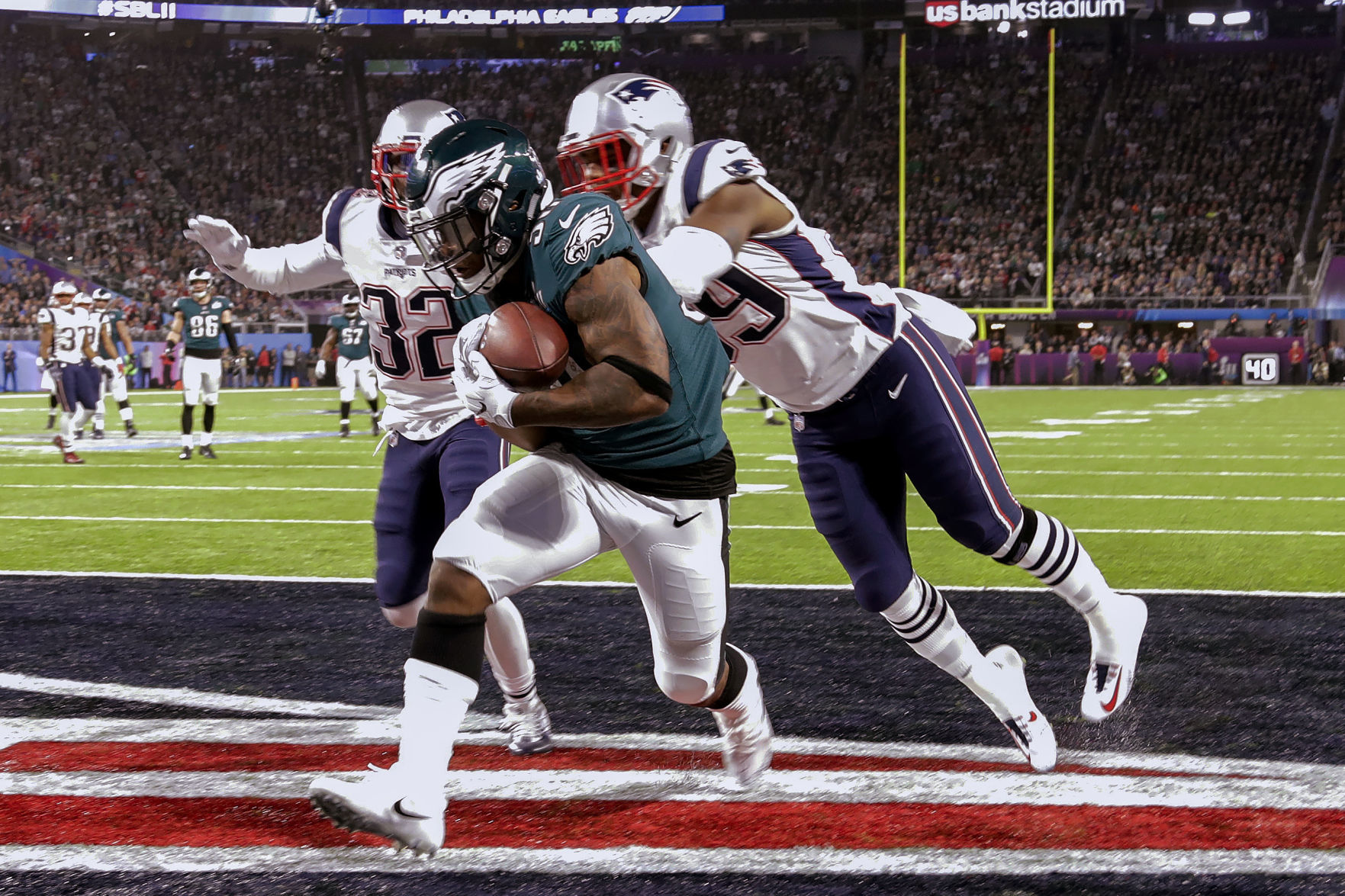 Corey Clement TD catch, Super Bowl 52, AP photo